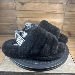 UGG Womens Size US 8 Fluff Yeah Black Slip On Comfort Slingback Slippers